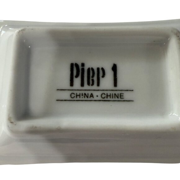 Set of 4 Pier 1 white ceramic rectangular sushi dipping  bowls soy sauce wasabi - Picture 3 of 6